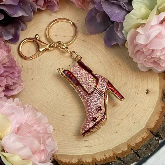 Pink and Red Crystal High Heel Boot Keychain Charm - Picture 9 of 16